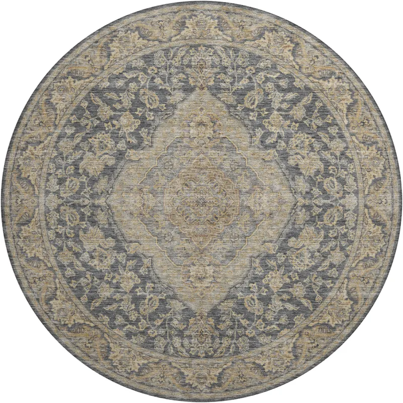 Luxury Washable Hatay Charcoal 8\' x 8\' Round Rug