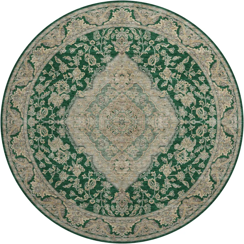 Luxury Washable Hatay Emerald 8\' x 8\' Round Rug