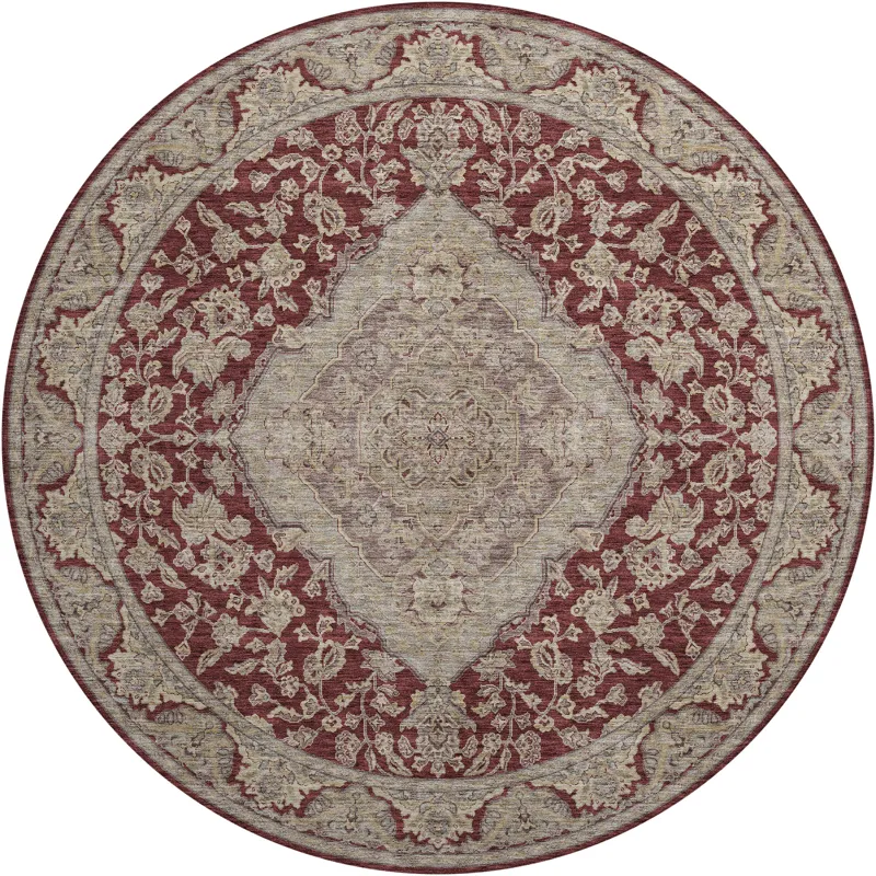 Luxury Washable Hatay Garnet 8\' x 8\' Round Rug