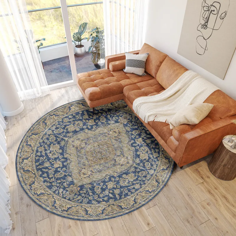 Luxury Washable Hatay Navy 8\' x 8\' Round Rug