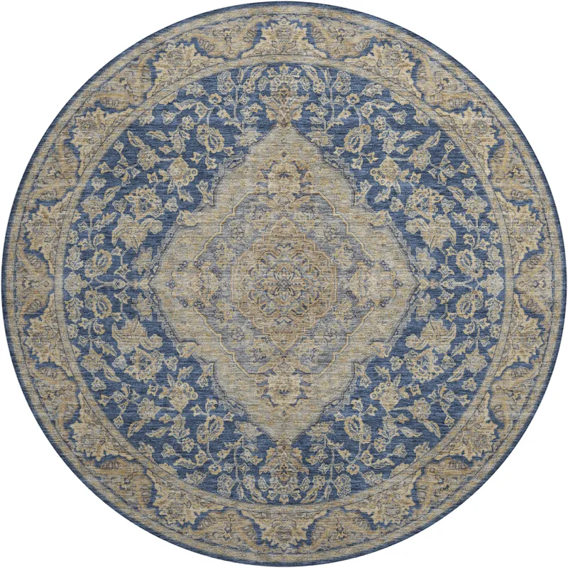 Luxury Washable Hatay Navy 8\' x 8\' Round Rug