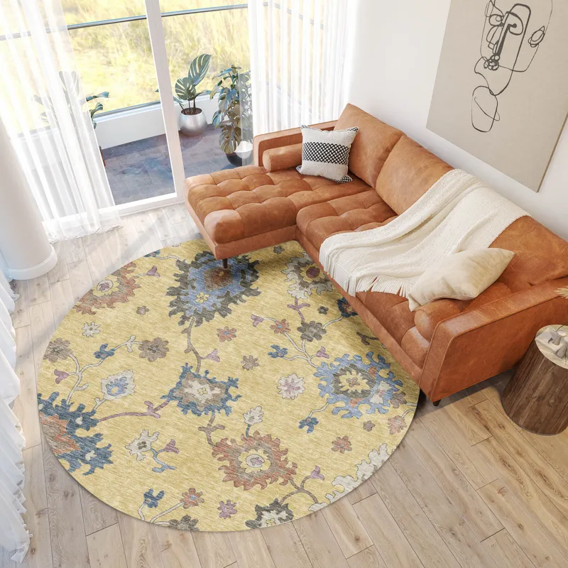 Luxury Washable Hatay Gold 8\' x 8\' Round Rug