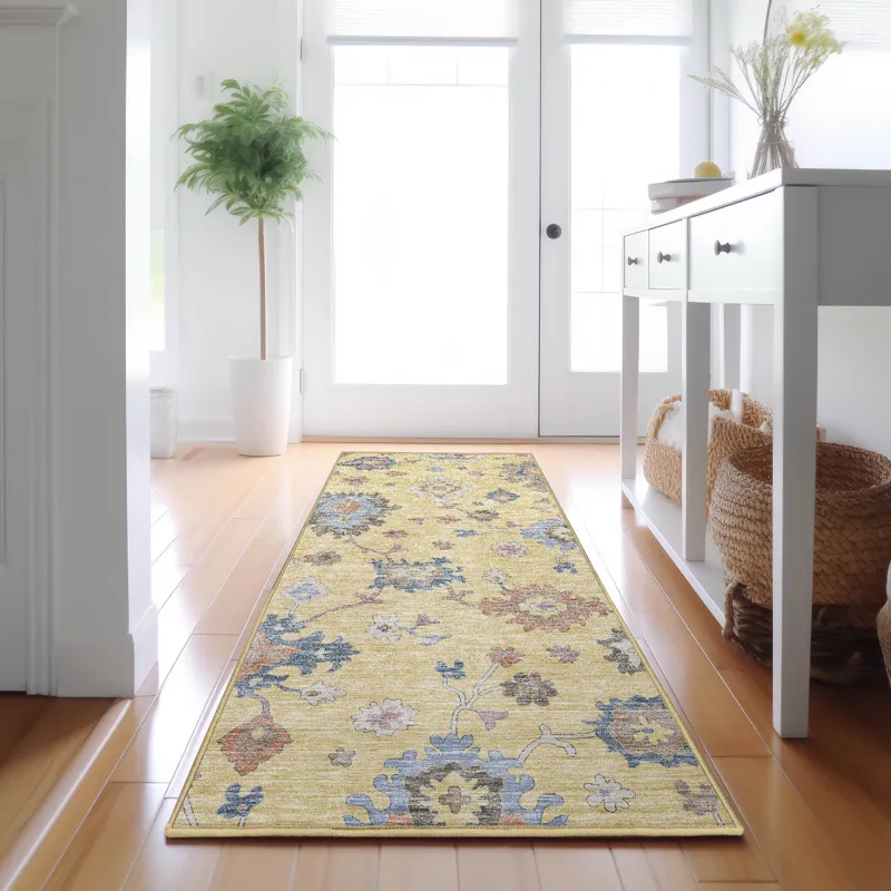 Luxury Washable Hatay Gold 2\'3\" x 7\'6\" Runner Rug