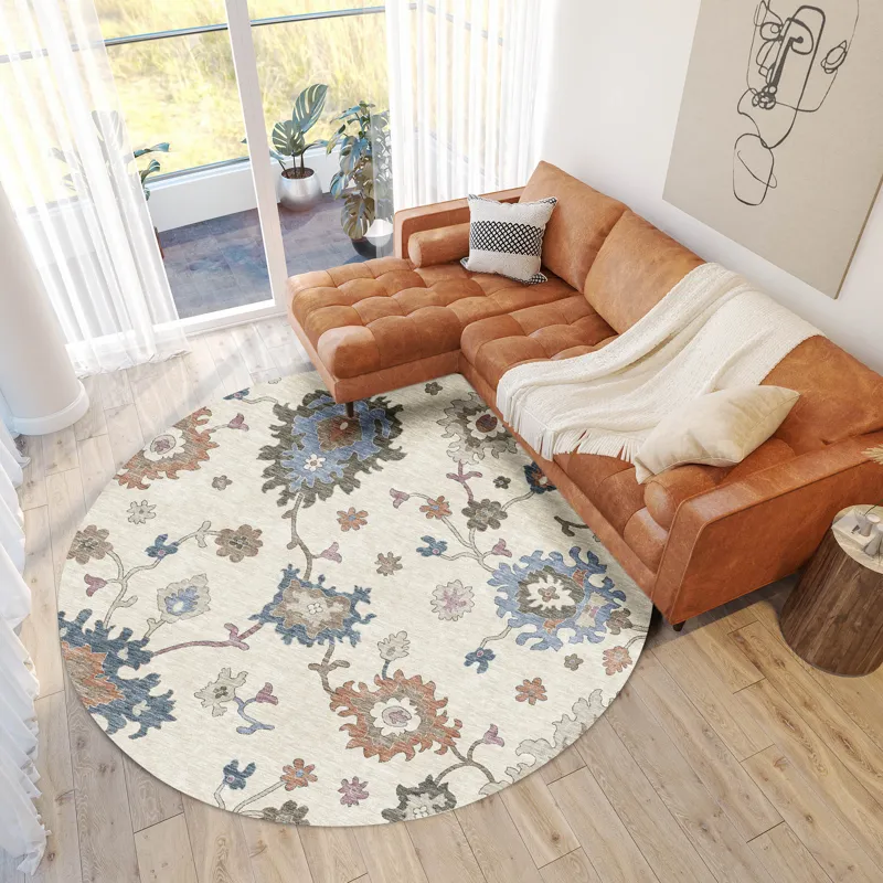 Luxury Washable Hatay Ivory 8\' x 8\' Round Rug