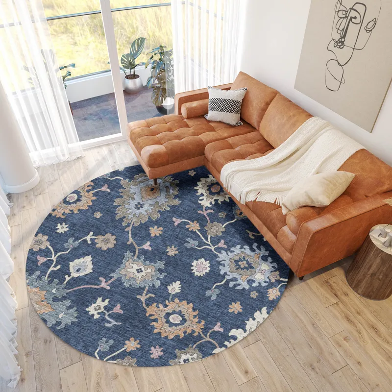 Luxury Washable Hatay Navy 8\' x 8\' Round Rug