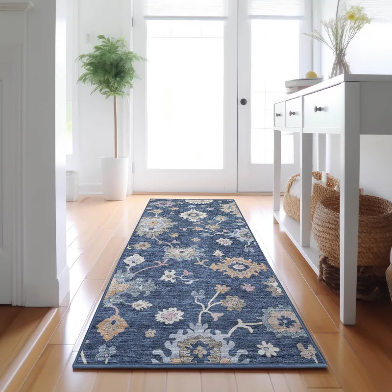 Luxury Washable Hatay Navy 2\'3\" x 7\'6\" Runner Rug