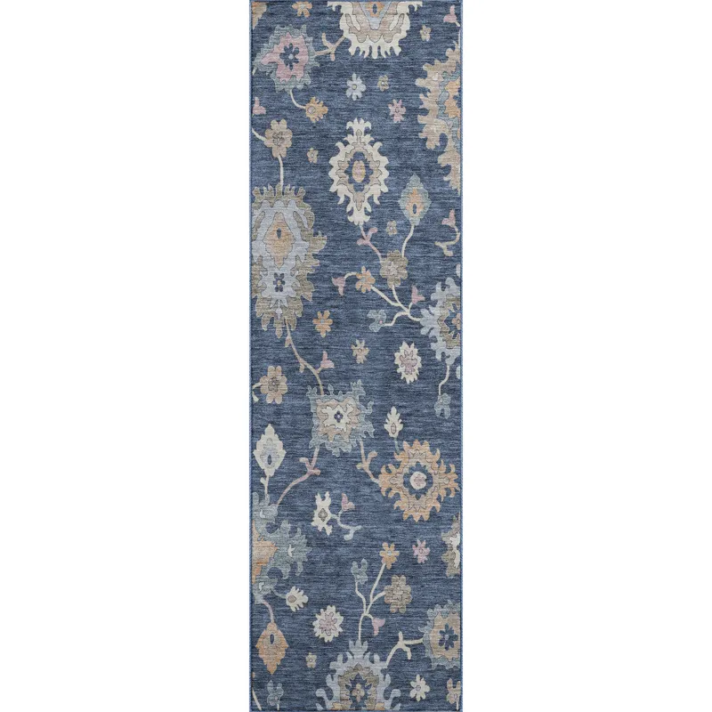 Luxury Washable Hatay Navy 2\'3\" x 7\'6\" Runner Rug