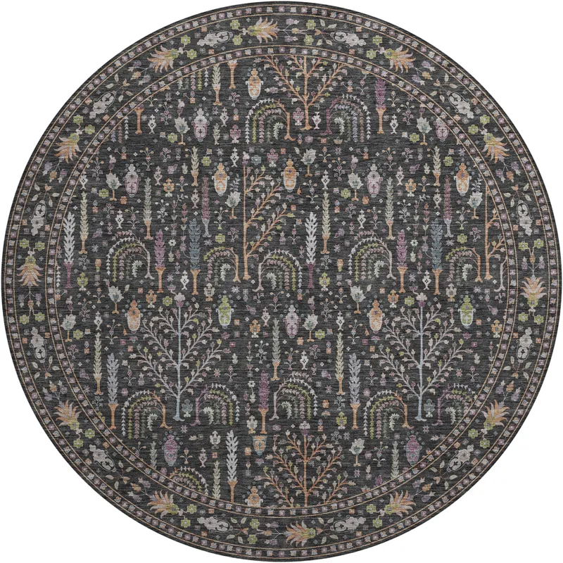 Luxury Washable Hatay Black 8\' x 8\' Round Rug