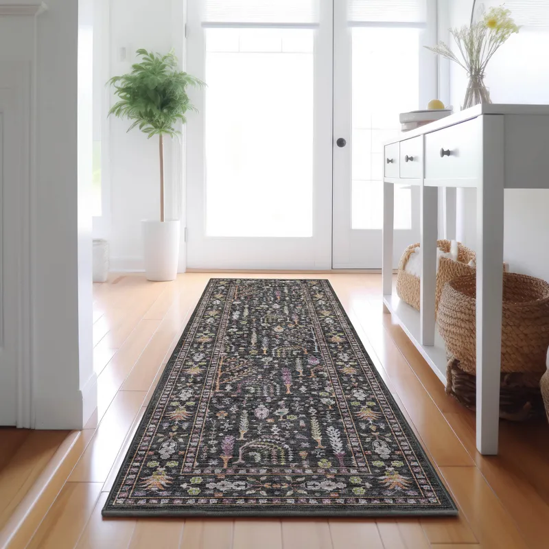 Luxury Washable Hatay Black 2\'3\" x 7\'6\" Runner Rug