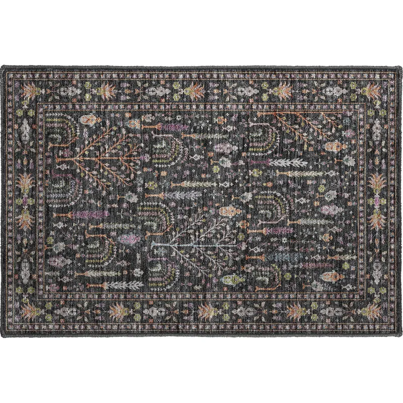 Luxury Washable Hatay Black 1\'8\" x 2\'6\" Rug