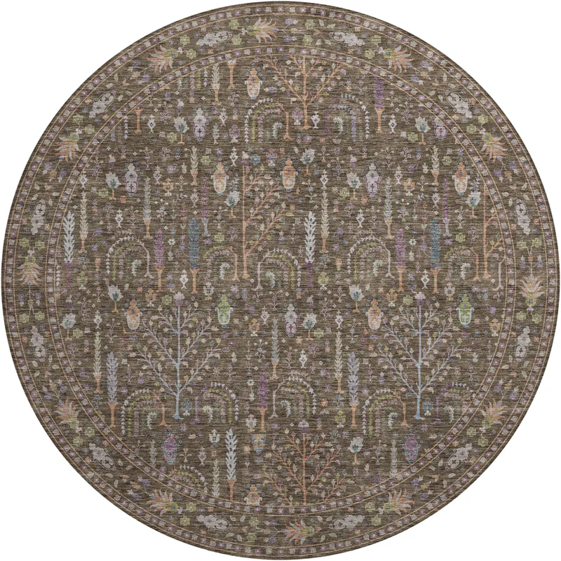 Luxury Washable Hatay Brown 8\' x 8\' Round Rug