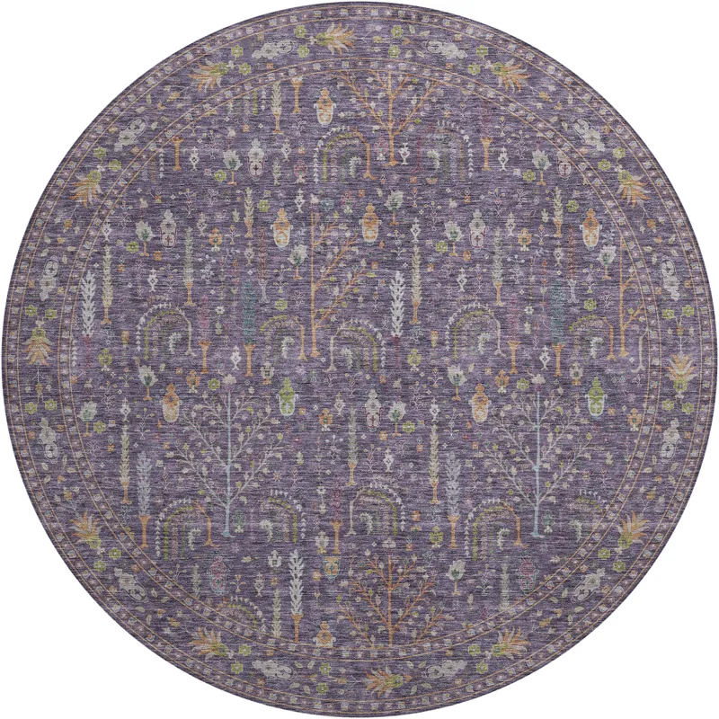 Luxury Washable Hatay Eggplant 8\' x 8\' Round Rug