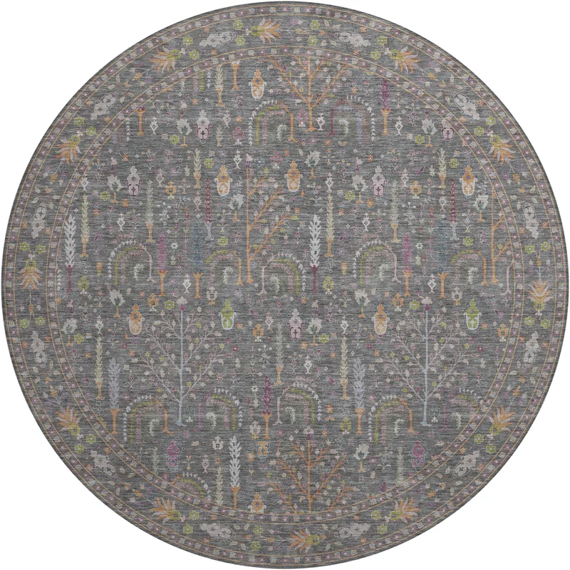Luxury Washable Hatay Gray 8\' x 8\' Round Rug