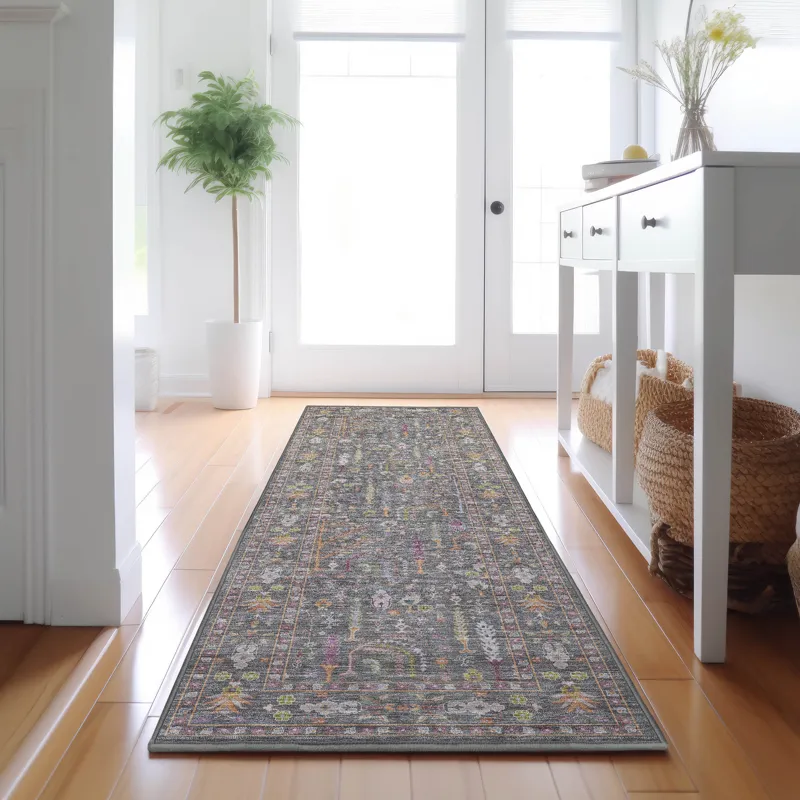 Luxury Washable Hatay Gray 2\'3\" x 7\'6\" Runner Rug