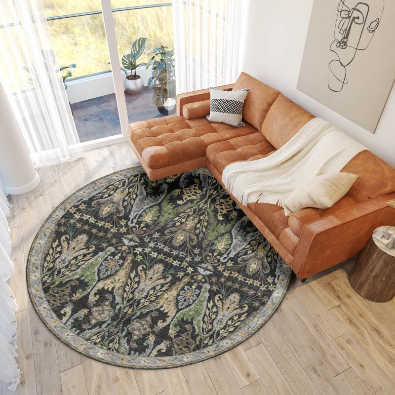 Luxury Washable Hatay Black 8\' x 8\' Round Rug