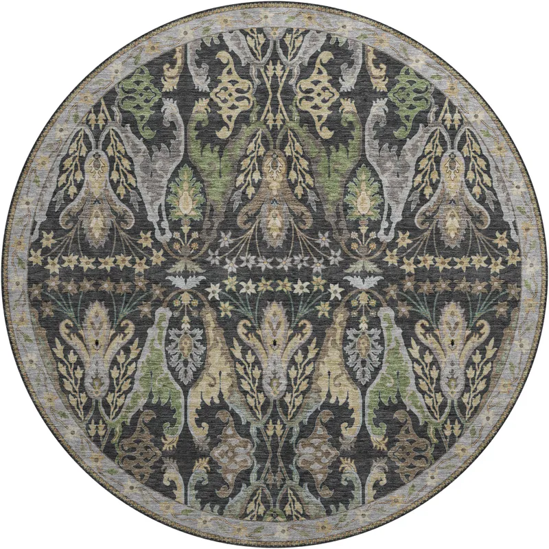 Luxury Washable Hatay Black 8\' x 8\' Round Rug