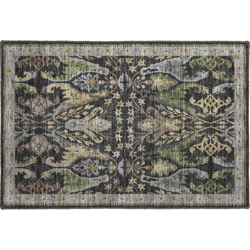 Luxury Washable Hatay Black 1\'8\" x 2\'6\" Rug
