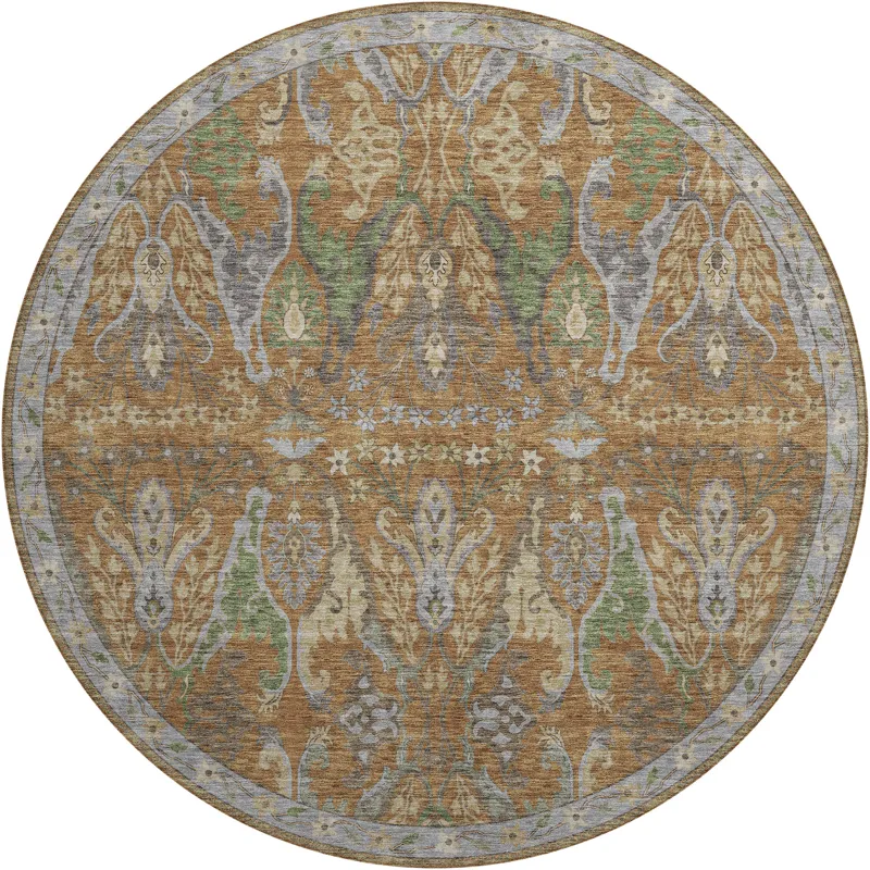 Luxury Washable Hatay Copper 8\' x 8\' Round Rug