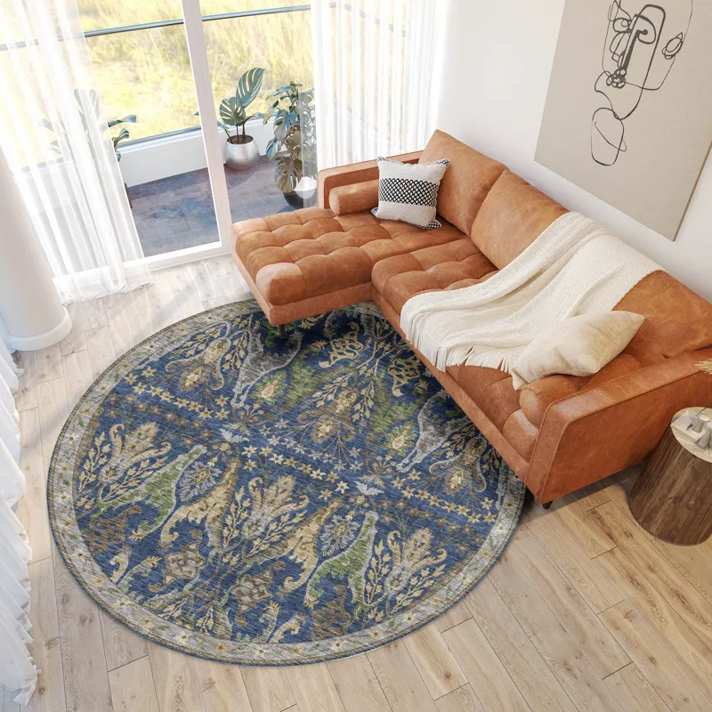 Luxury Washable Hatay Navy 8\' x 8\' Round Rug