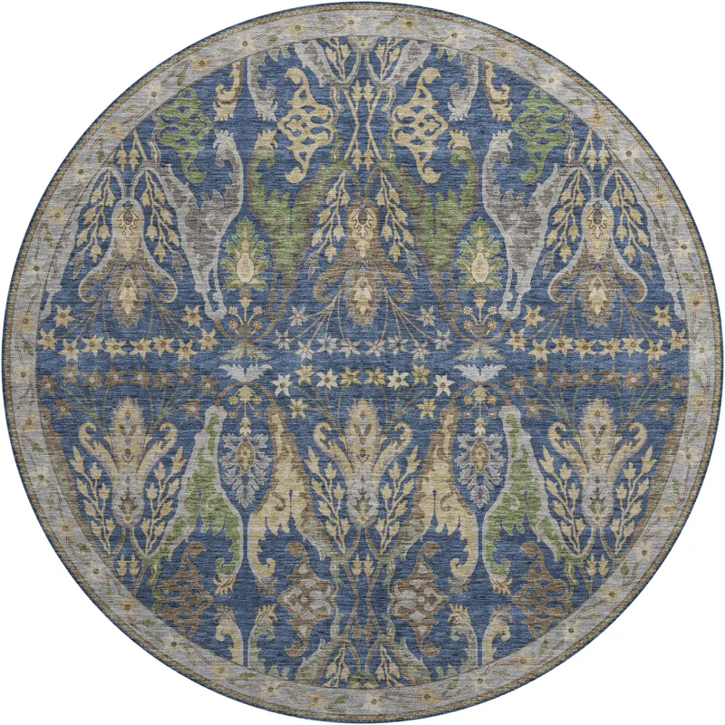 Luxury Washable Hatay Navy 8\' x 8\' Round Rug
