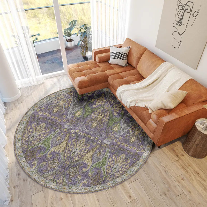 Luxury Washable Hatay Purple 8\' x 8\' Round Rug