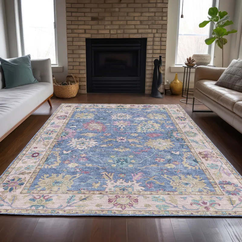 Luxury Washable Hatay Blue 3\' x 5\' Rug