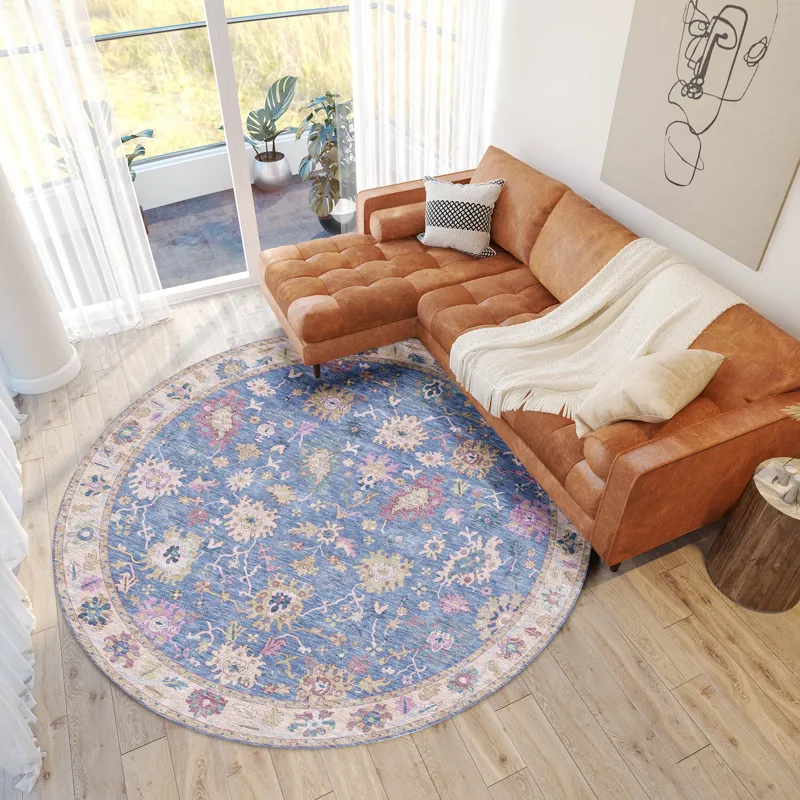 Luxury Washable Hatay Blue 8\' x 8\' Round Rug