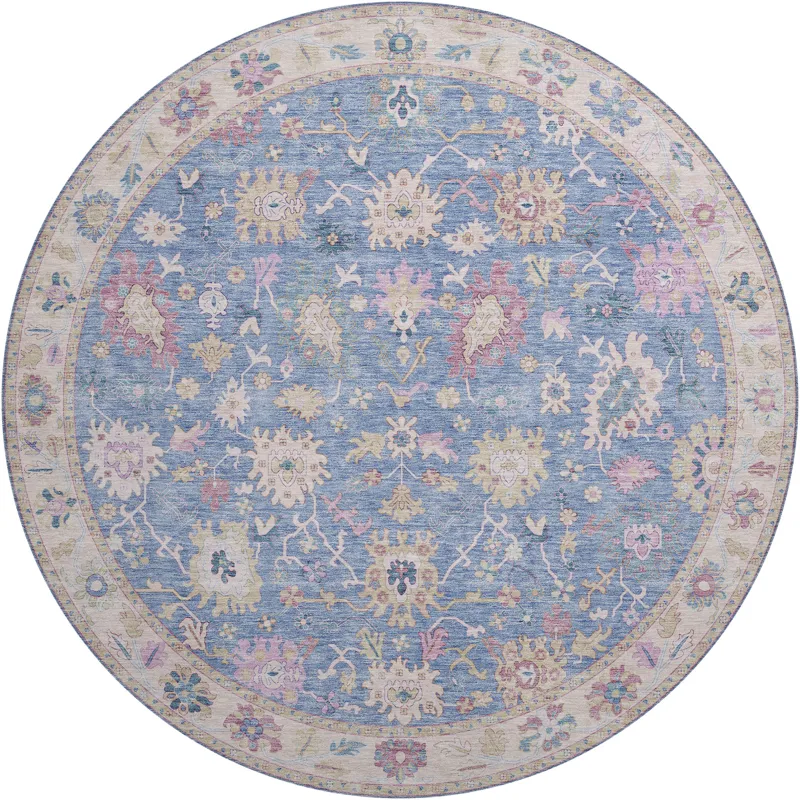 Luxury Washable Hatay Blue 8\' x 8\' Round Rug
