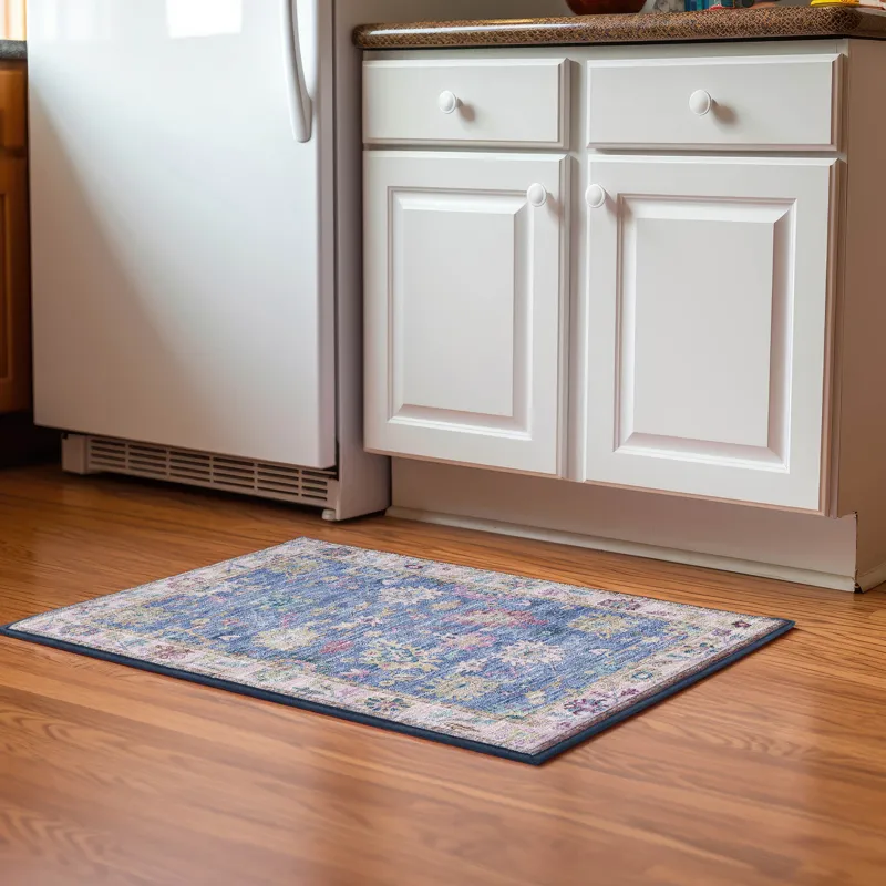 Luxury Washable Hatay Blue 1\'8\" x 2\'6\" Rug