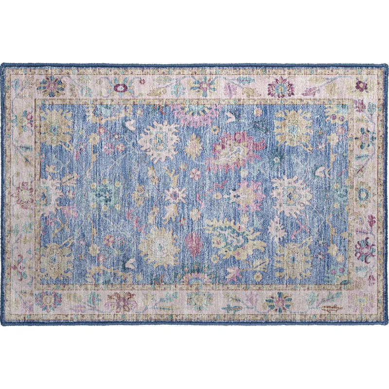Luxury Washable Hatay Blue 1\'8\" x 2\'6\" Rug