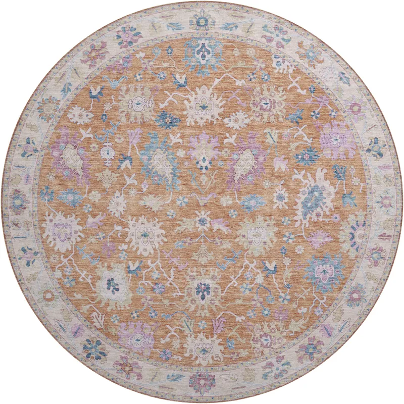 Luxury Washable Hatay Orange 8\' x 8\' Round Rug