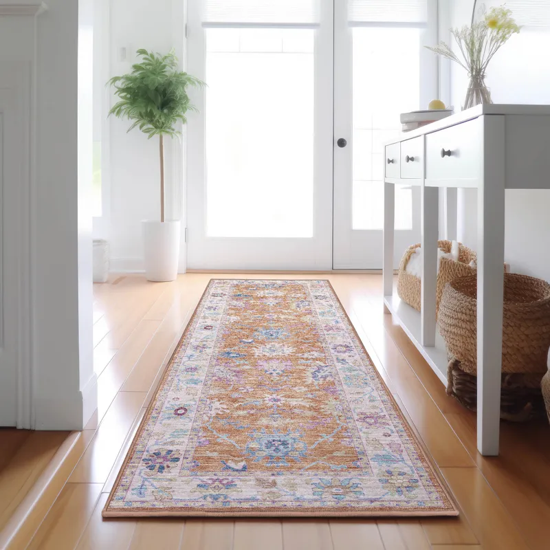 Luxury Washable Hatay Orange 2\'3\" x 7\'6\" Runner Rug
