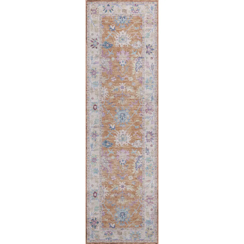 Luxury Washable Hatay Orange 2\'3\" x 7\'6\" Runner Rug