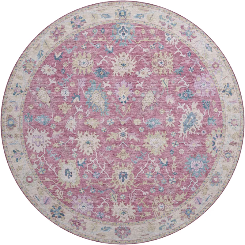 Luxury Washable Hatay Pink 8\' x 8\' Round Rug