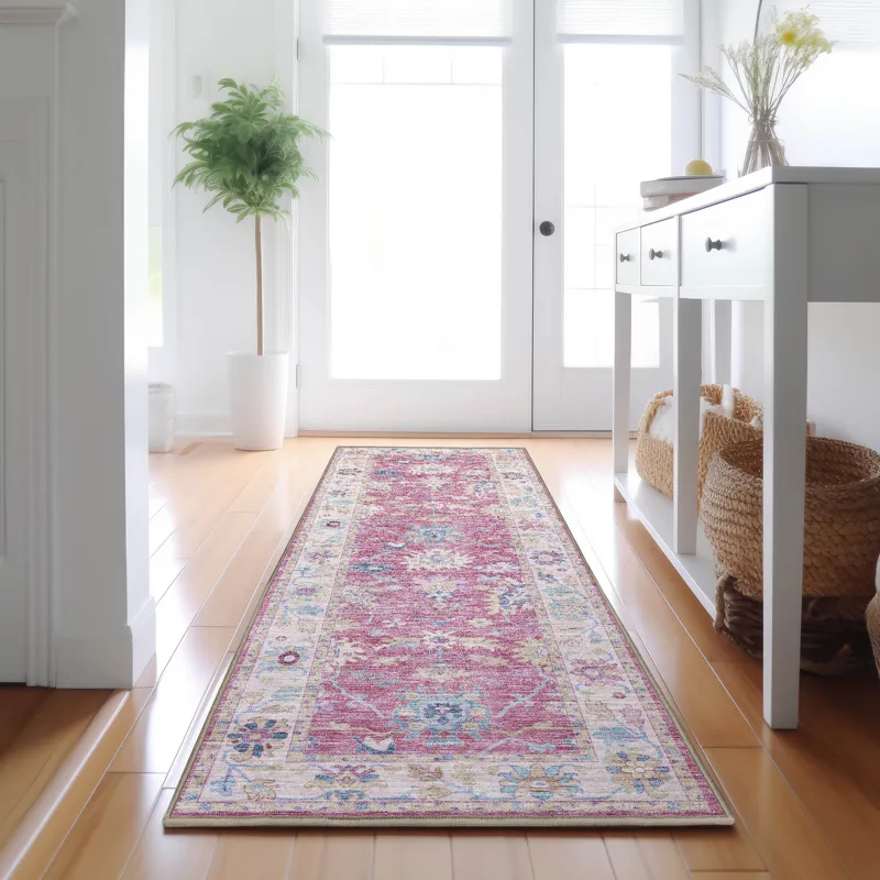 Luxury Washable Hatay Pink 2\'3\" x 7\'6\" Runner Rug