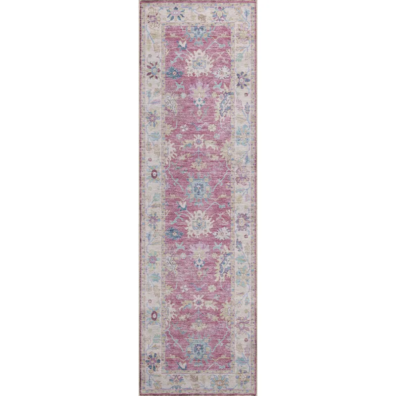 Luxury Washable Hatay Pink 2\'3\" x 7\'6\" Runner Rug