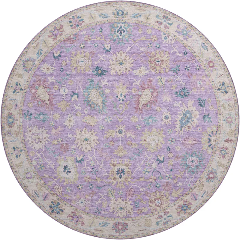 Luxury Washable Hatay Purple 8\' x 8\' Round Rug
