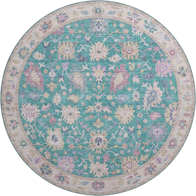 Luxury Washable Hatay Teal 8\' x 8\' Round Rug