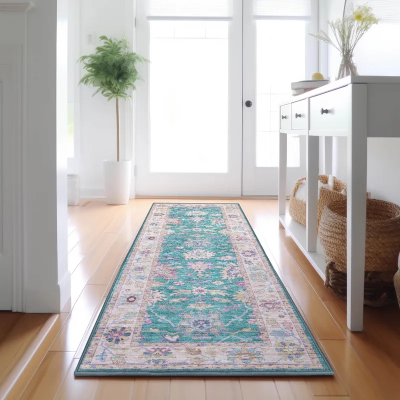 Luxury Washable Hatay Teal 2\'3\" x 7\'6\" Runner Rug
