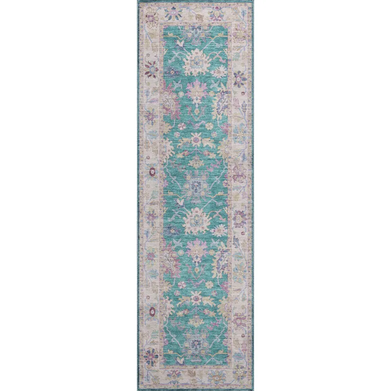 Luxury Washable Hatay Teal 2\'3\" x 7\'6\" Runner Rug