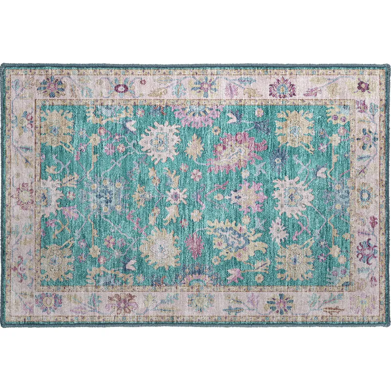 Luxury Washable Hatay Teal 1\'8\" x 2\'6\" Rug