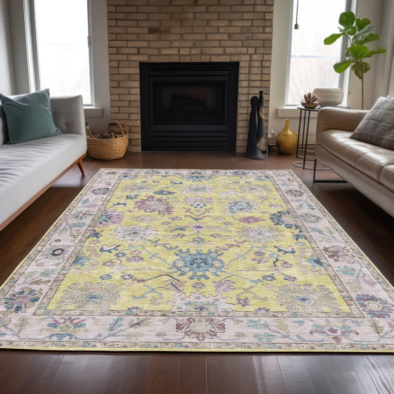 Luxury Washable Hatay Yellow 9\' x 12\' Rug