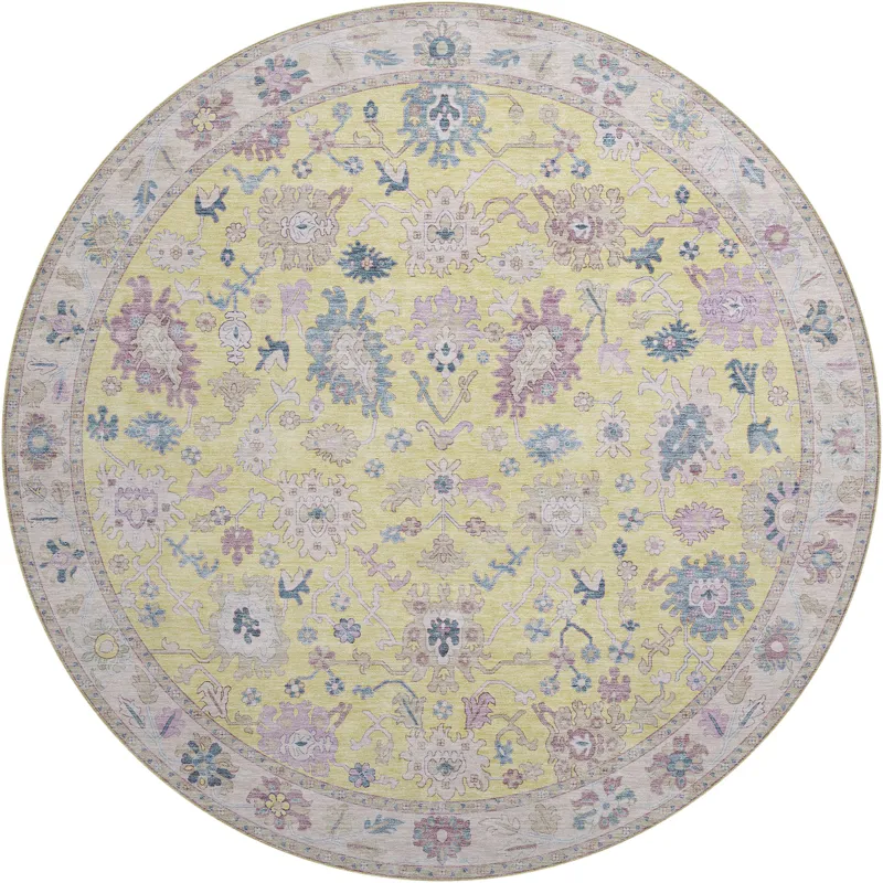 Luxury Washable Hatay Yellow 8\' x 8\' Round Rug