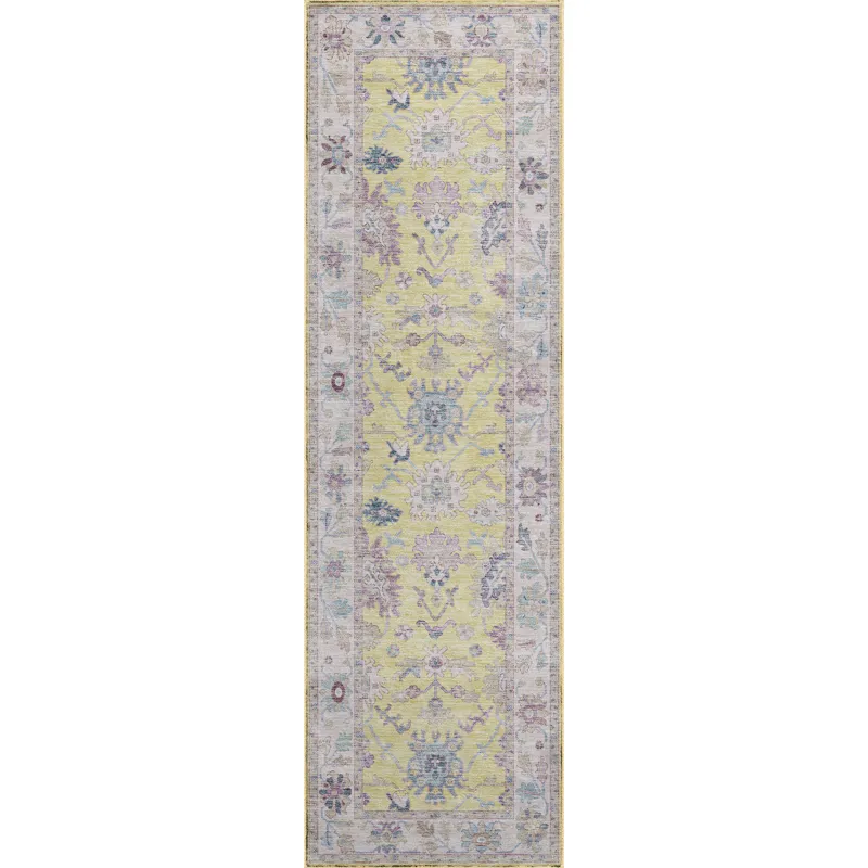 Luxury Washable Hatay Yellow 2\'3\" x 7\'6\" Runner Rug