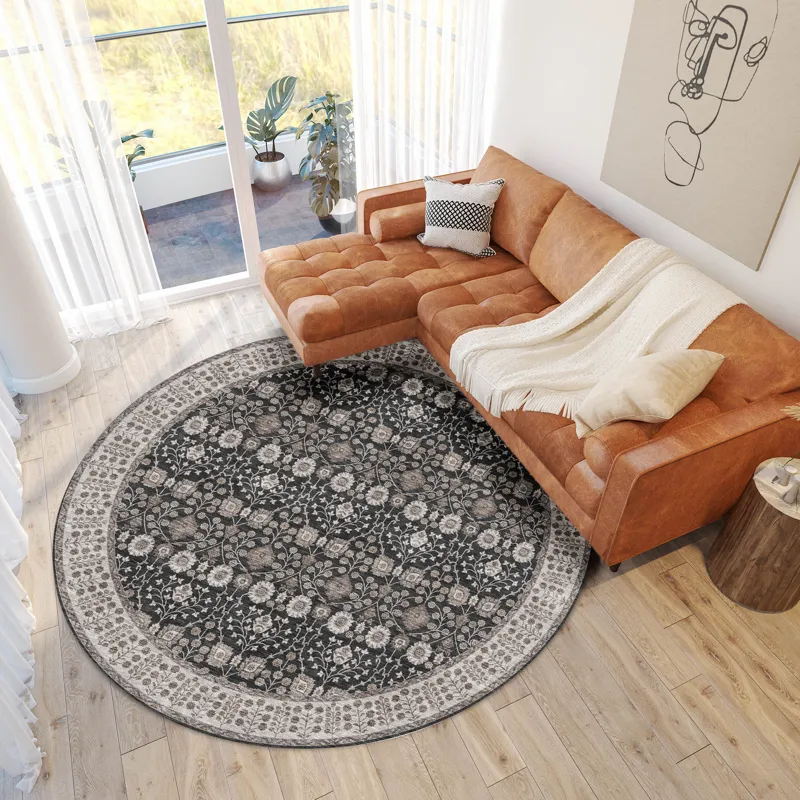 Luxury Washable Hatay Black 8\' x 8\' Round Rug