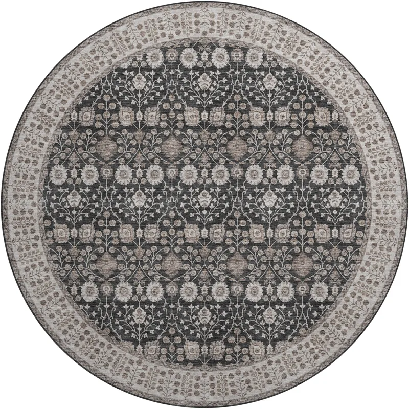 Luxury Washable Hatay Black 8\' x 8\' Round Rug