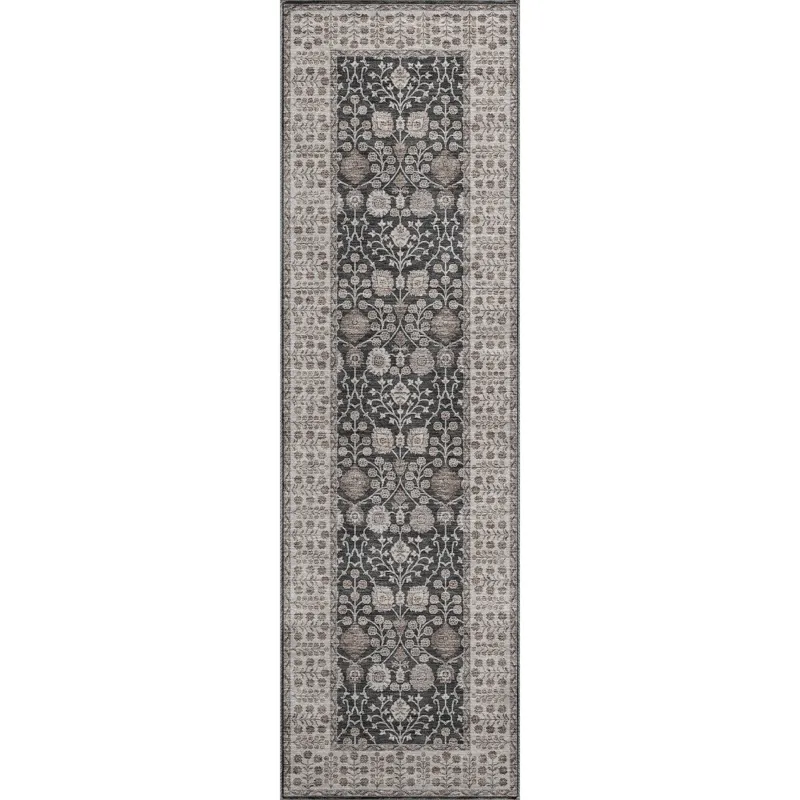 Luxury Washable Hatay Black 2\'3\" x 7\'6\" Runner Rug