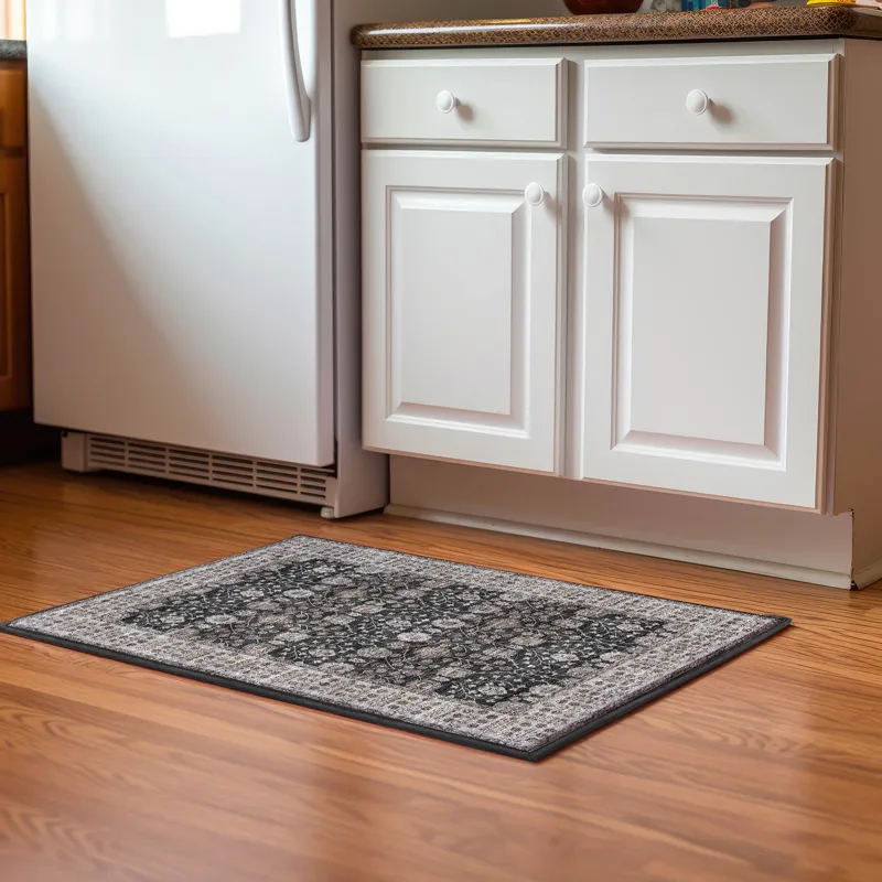 Luxury Washable Hatay Black 1\'8\" x 2\'6\" Rug