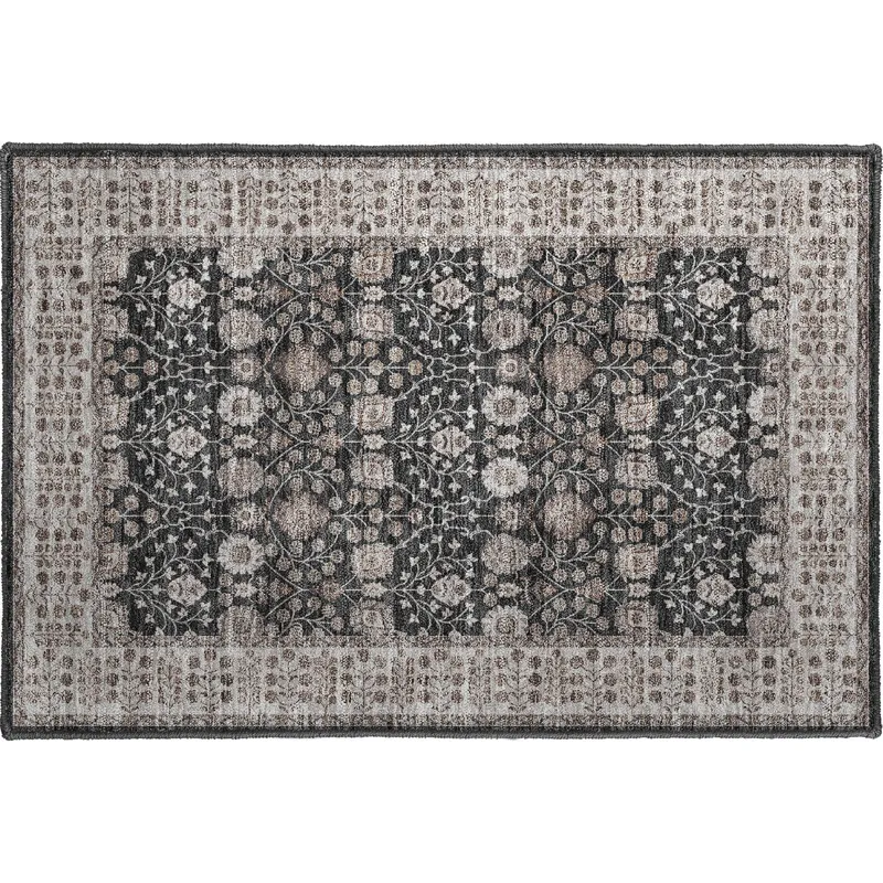 Luxury Washable Hatay Black 1\'8\" x 2\'6\" Rug