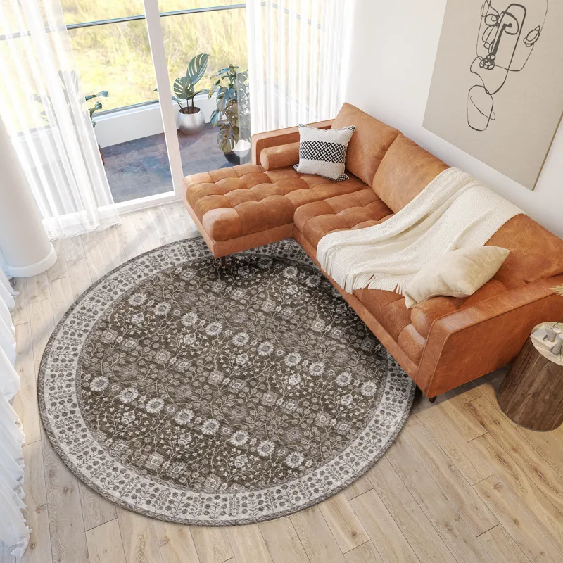 Luxury Washable Hatay Chocolate 8\' x 8\' Round Rug